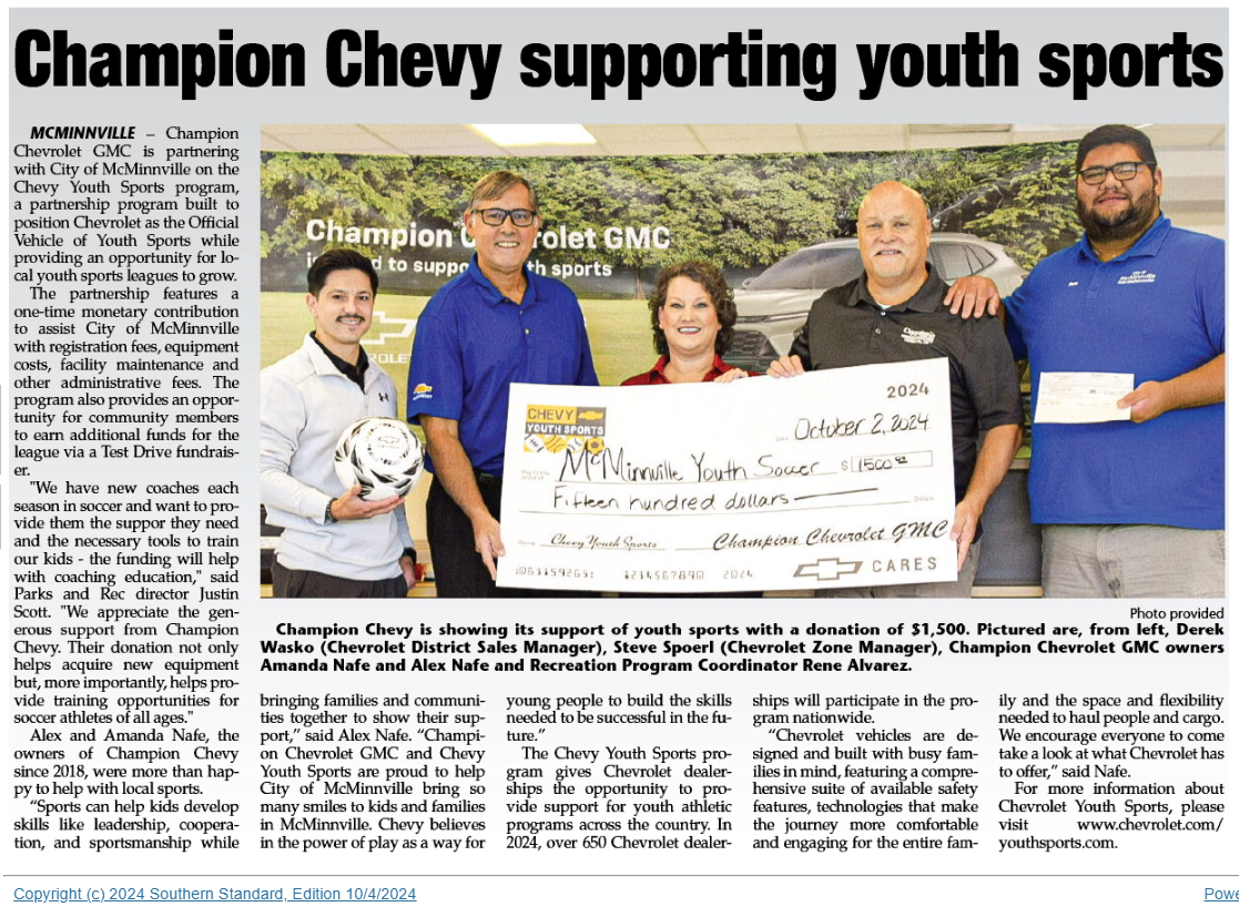 Champion Chevy Supporting Youth Sports